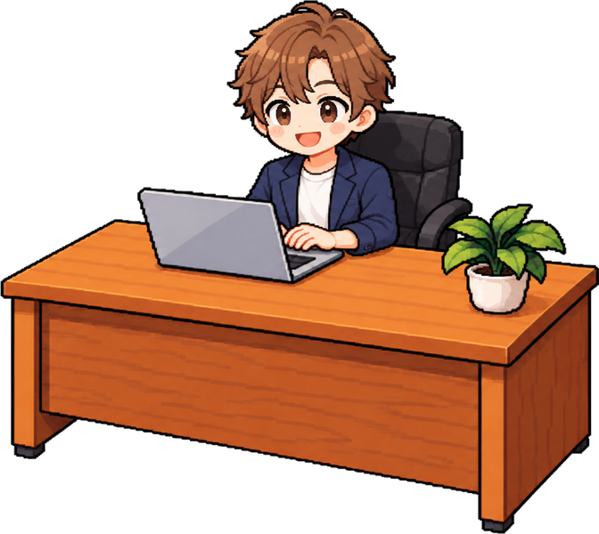 スライド作成担当が机で働いている様子