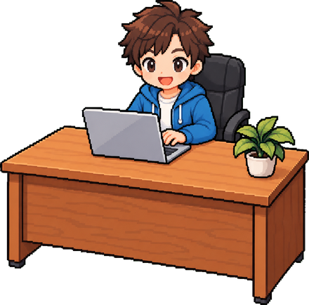 SNS担当が机で働いている様子